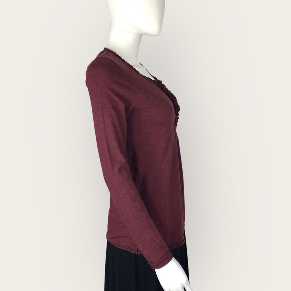 Eddie Bauer Tee Shirt Burgundy 100% Cotton Long Sleeve V-neck Top - Picture 3 of 6